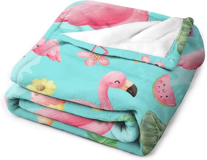 Flamingo Blankets Gifts - 60 x 80 Inches Cute Throw for Adults - Green Soft Fuzzy Plush Flamingo Blankets for Living Room