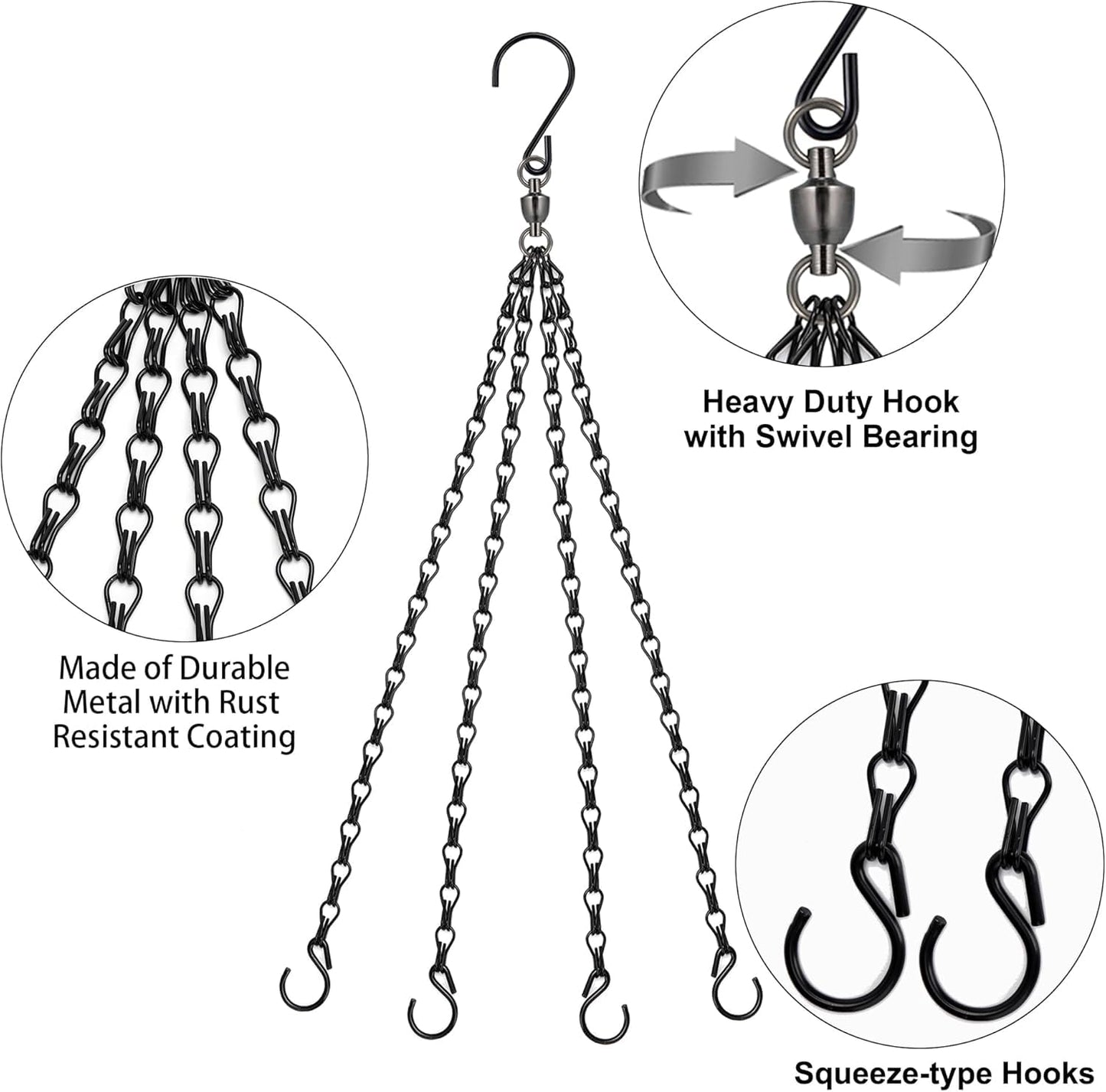 Heybe Swivel Hanging Basket Chains 23 Inches 4 Leads Hanging Chains Flower Pot Hanger Replacement Plant Hangers for Planters and Lanterns, Pack of 3 (4 Legs-Swivel)