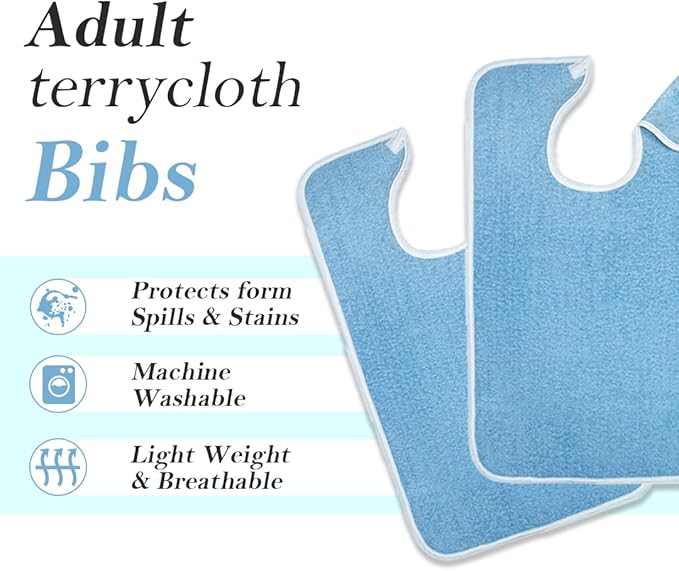 Avalon Towels Adult Bibs for Women 100% Cotton Bib for Adults for Eating - Terry Cloth Adult Bibs for Men Clothing Protectors