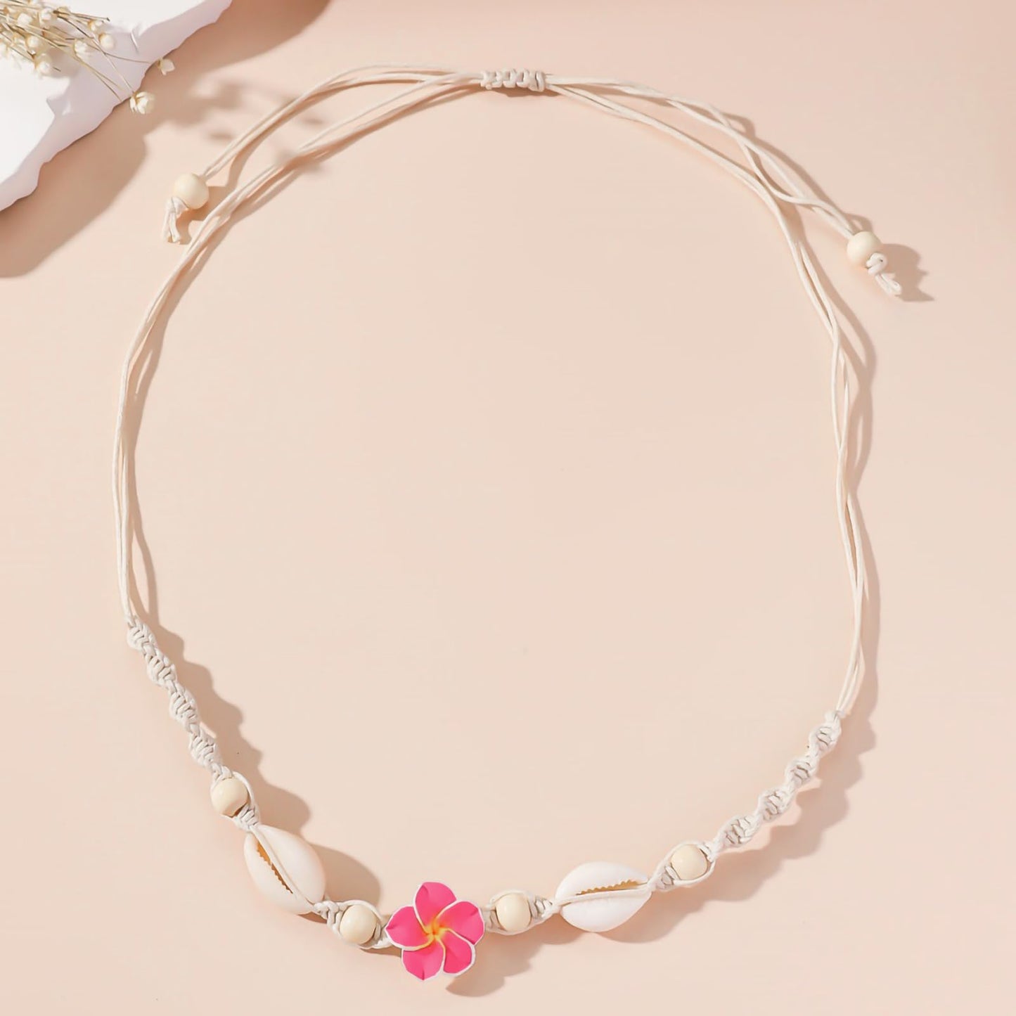 Nackiy Handmade Sea Shell Necklace Choker For Women Summer Adjustable Natural Shell Collar Necklace (Pink Flower)