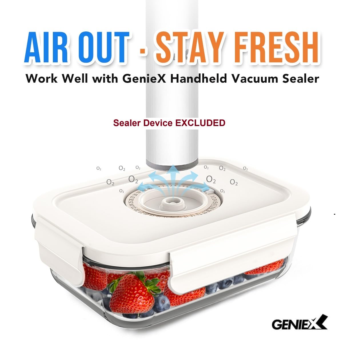 GENIEX Glass Vacuum Seal Containers for Food Storage 3pcs set [Small + Medium + Large] | Work with Handheld Vacuum Sealer Machine
