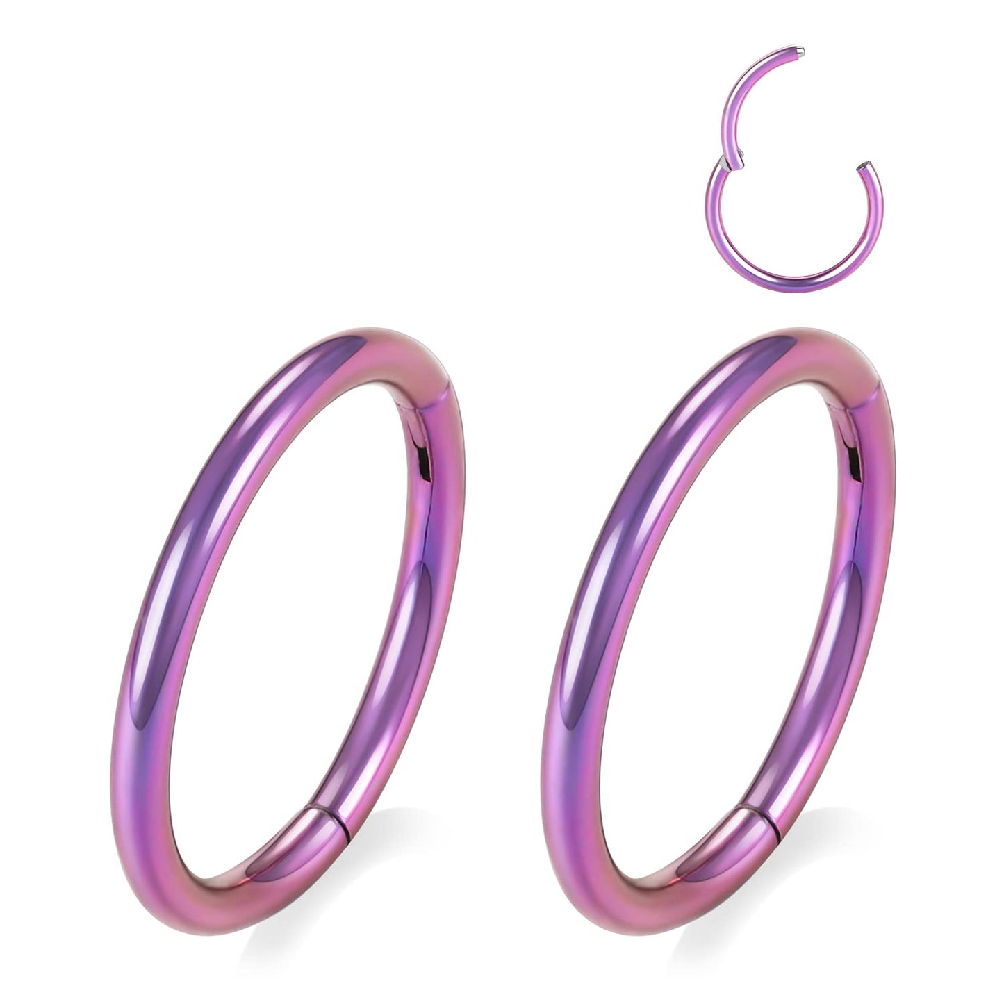 16g Nose Ring Hoop Earrings Purple Nose Hoops 16 Gauge Lip Rings Septum Hoop Seamless Septum Clicker 8mm Septum Ring Cartilage Earring Helix Earring Rook Earrings Nose Rings Surgical Steel