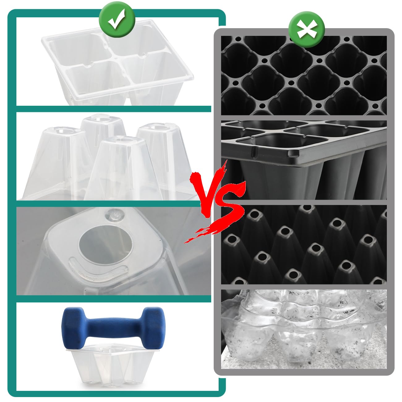 RooTrimmer 80 Pack Reusable 4-Cell Clear Seed Starter Trays - Extra Large Drainage Holes, Easy Transplant, Clear Transparent Tray for Root Observation, Seed Starting, Fits Standard 1020 Flats