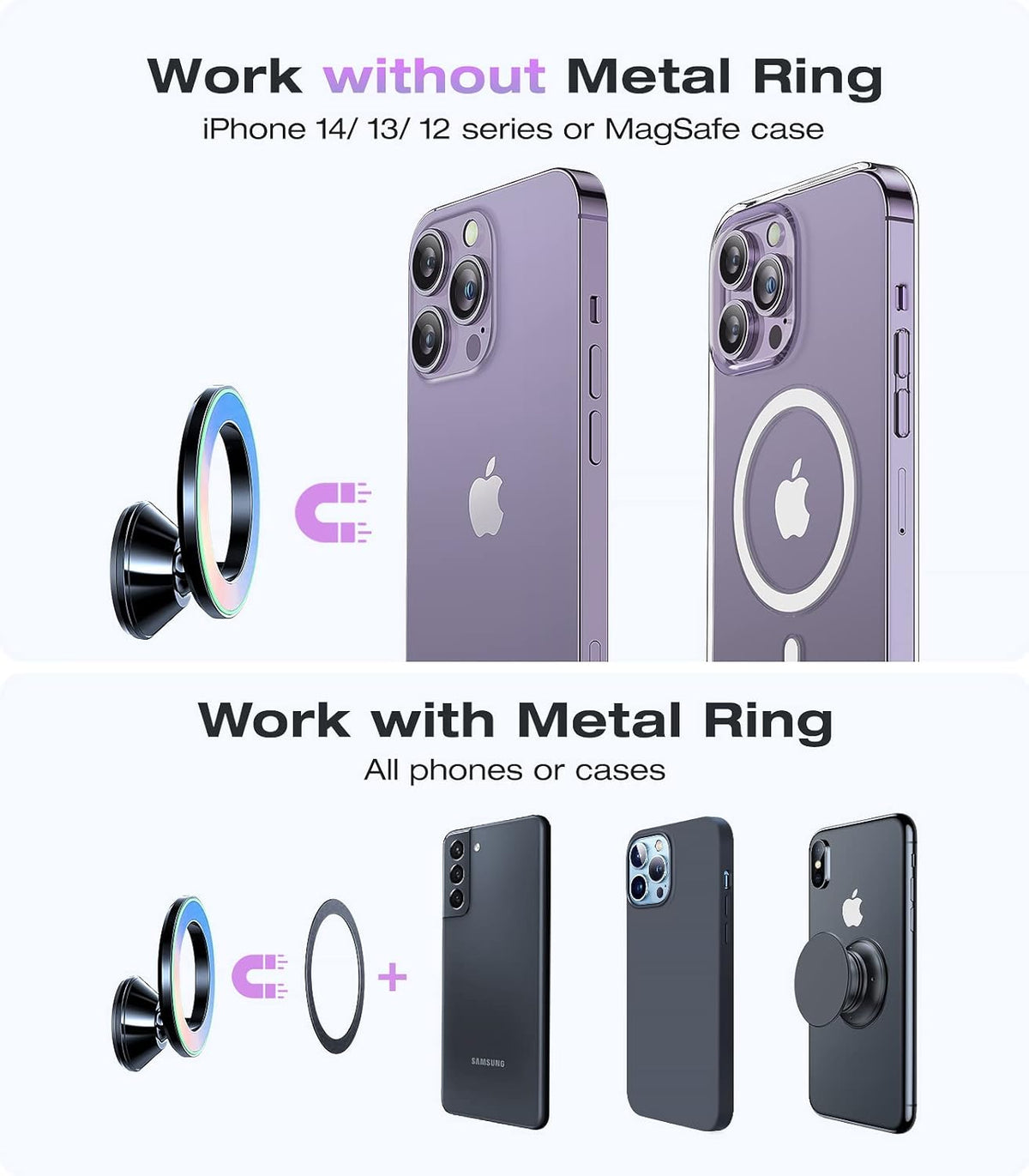 VICSEED Fit for MagSafe Car Mount [Colorful Gradient] Magnetic Phone Holder for Car Dashboard [Lasting & Never Fall] All Metal Sturdy Phone Mount for Car Dash Fit iPhone 16 Pro Max 15 14 13 12 Samsung