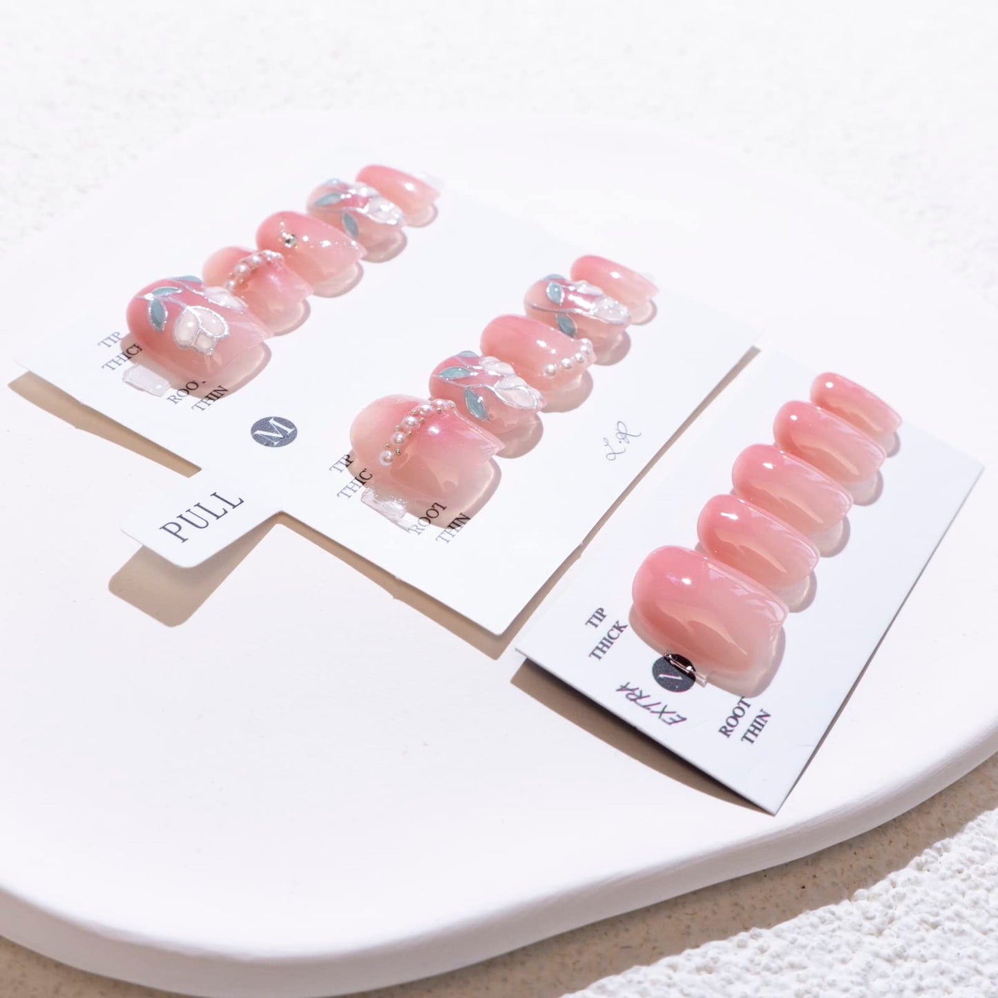 Light Rain Large Size Hand-made Press on Nails, 3D Gel UV Finished False nails with Design by Professional Manicurist