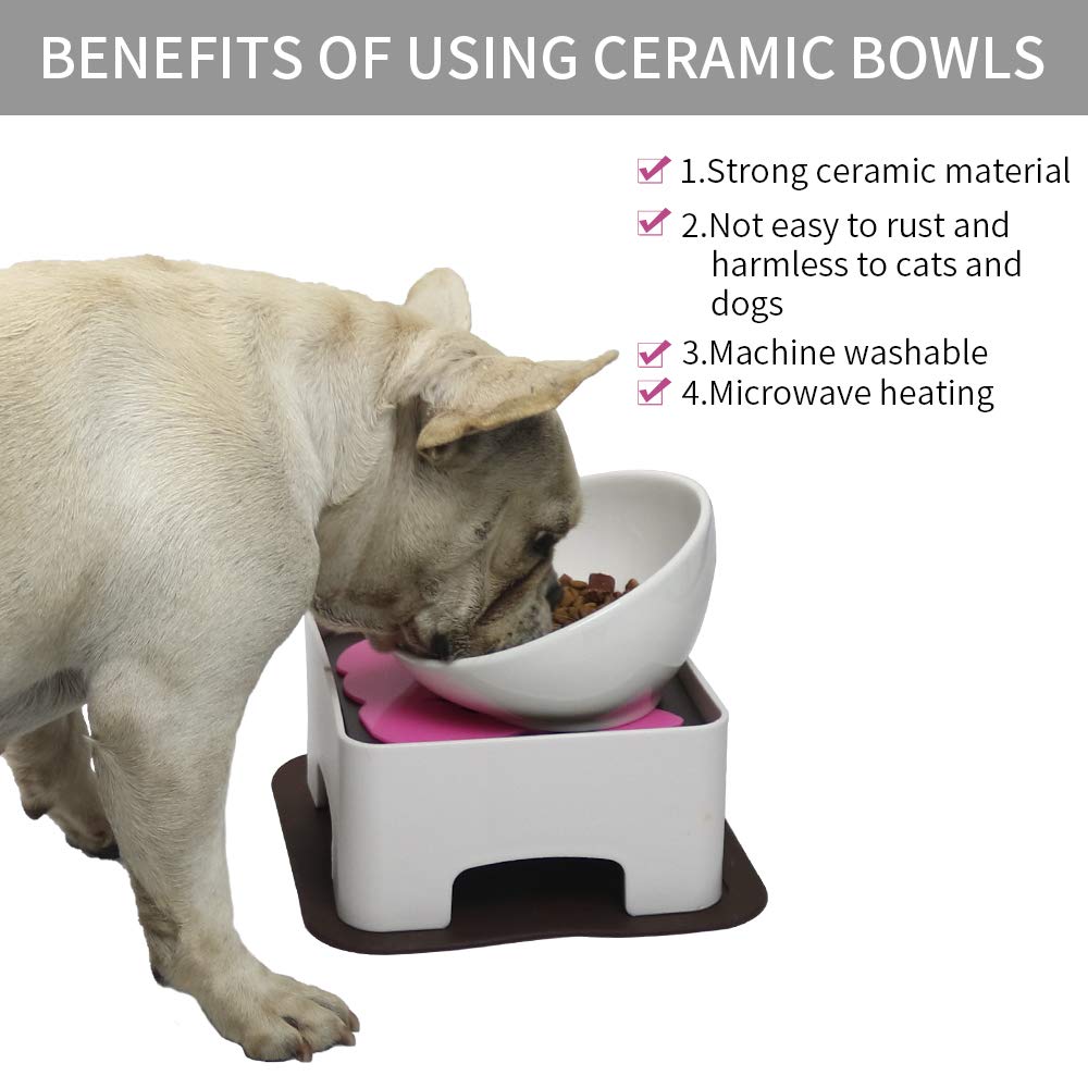 WZ PET Raised Ceramic Dog Feeding Bowl,Adjustable Elevated Dog Bowls Set Anti-Slip,Standing Pet Feeding Dish for Small Medium Dogs and Cats,White