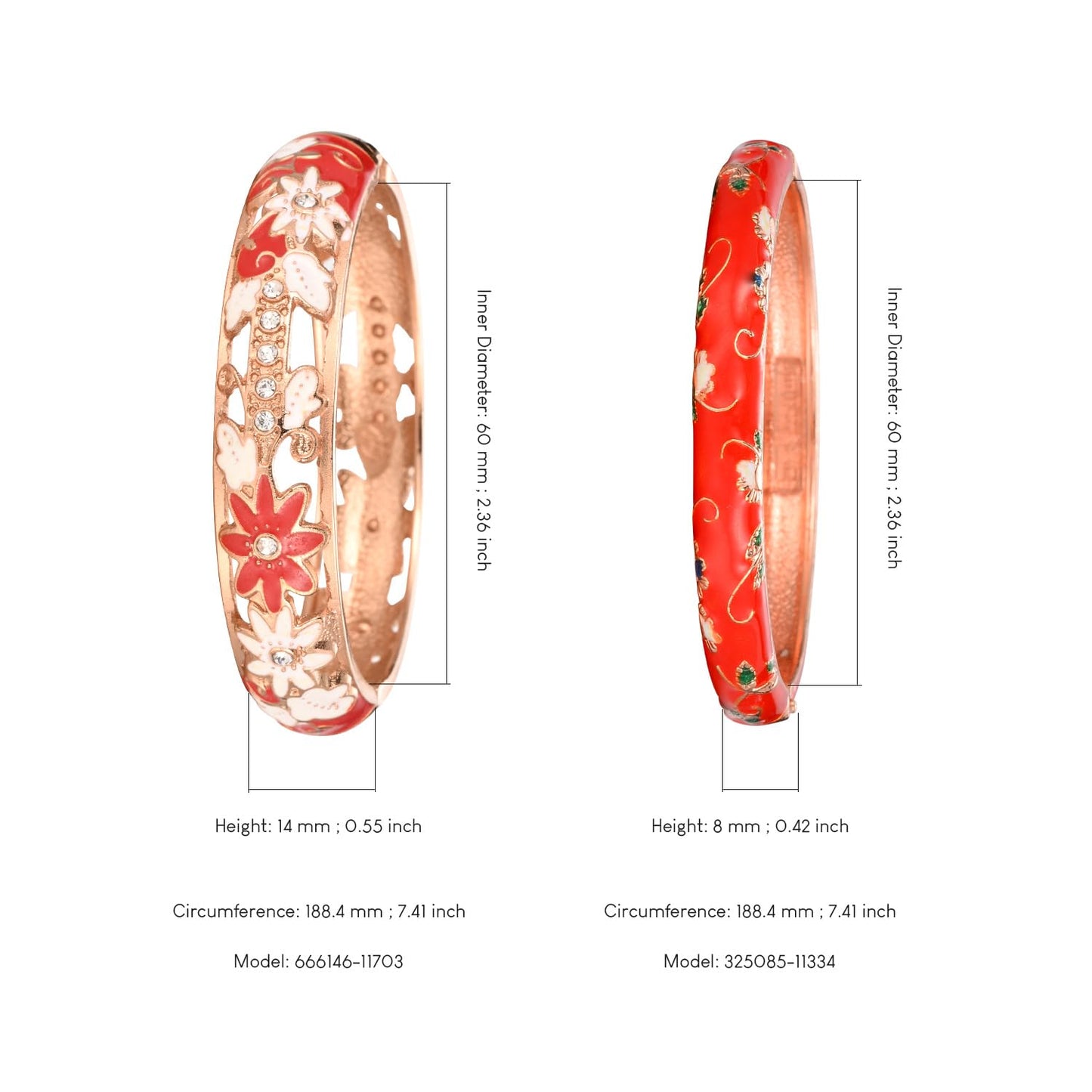 UJOY Vintage Jewelry Cloisonne Handcrafted Enameled Gorgeous Rhinestone Butterfly Gold Hinged Cuff Bracelet Bangles Gifts 88C11-3PCS red