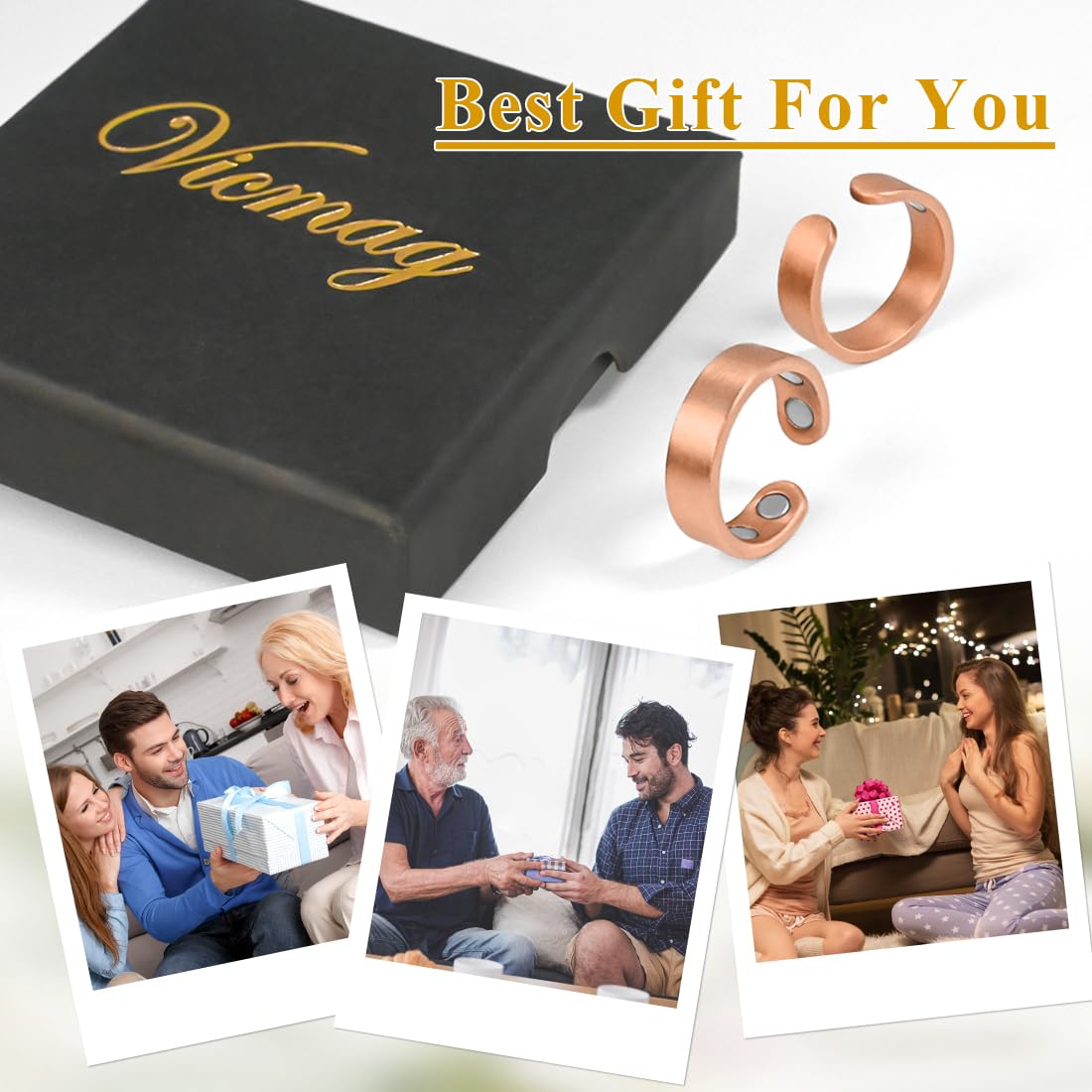Vicmag Copper Magnetic Rings for Women 99.9% Copper Finger Ring Ultra Strength Magnet Gift Adjustable
