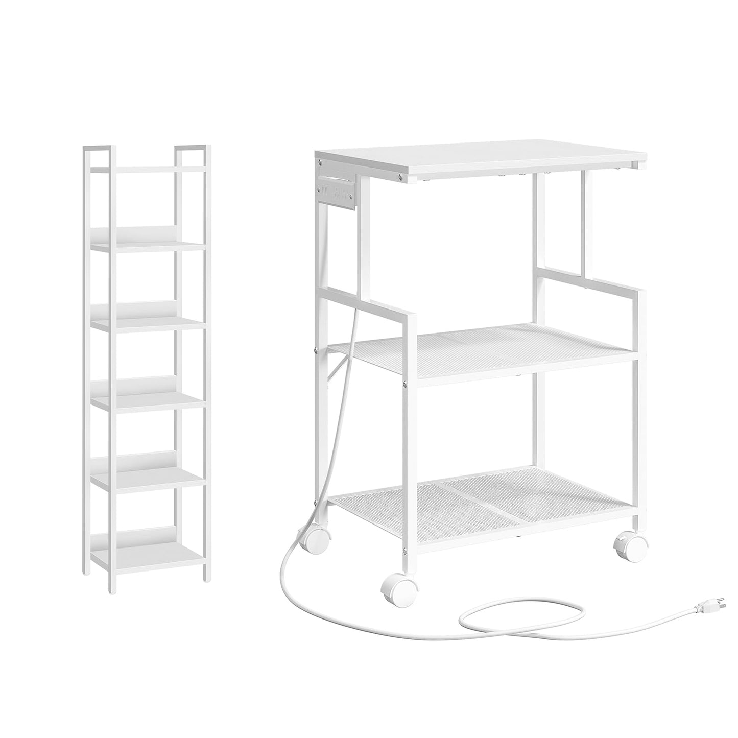 MAHANCRIS 6-Tier Bookcase and Mobile Printer Stand Bundle, Standing Book Shelf for Small Space, Rolling Printer Table on Wheels for Home Office, BKBW6601-PTWT78E01