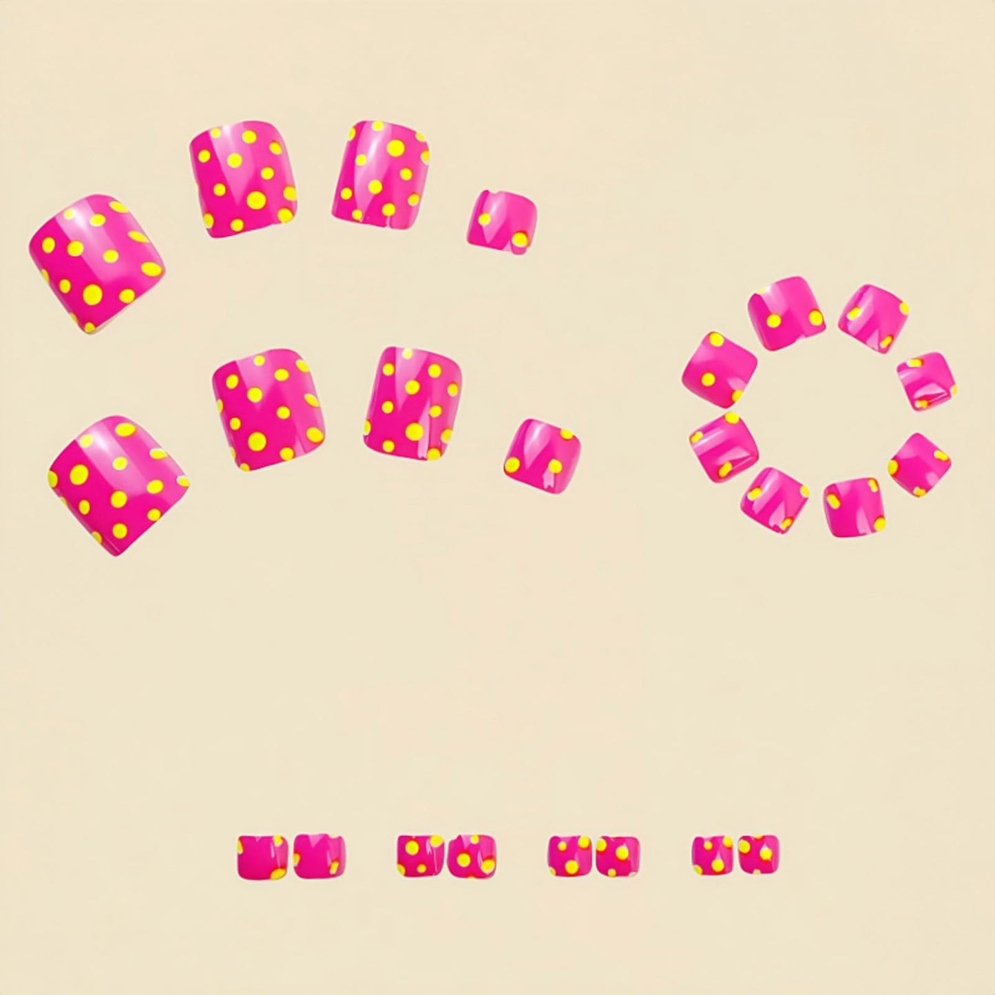 GCSQW Press on Toenails Short Square Fake Toenails Pink Acrylic Toe Nails with Yellow Dots Design Cute Glossy False Toenails Reusable Full Cover Glue on Toe Nails for Coquette Women 24Pcs