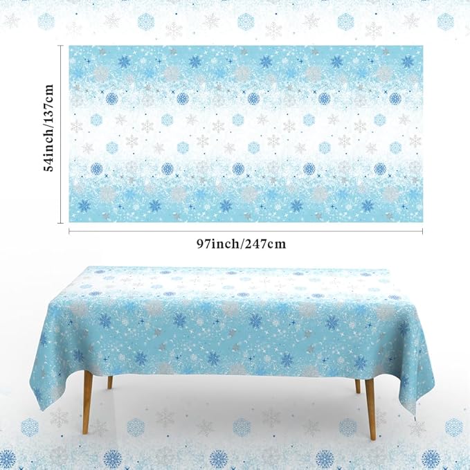 2 PCS Blue White Plastic Snowflake Tablecloth(54x108 Inch) Frozen Birthday Winter Wonderland Decorations Disposable Table Cover Tablecloths for Christmas Holiday New Year Party Favors Supplies Decor