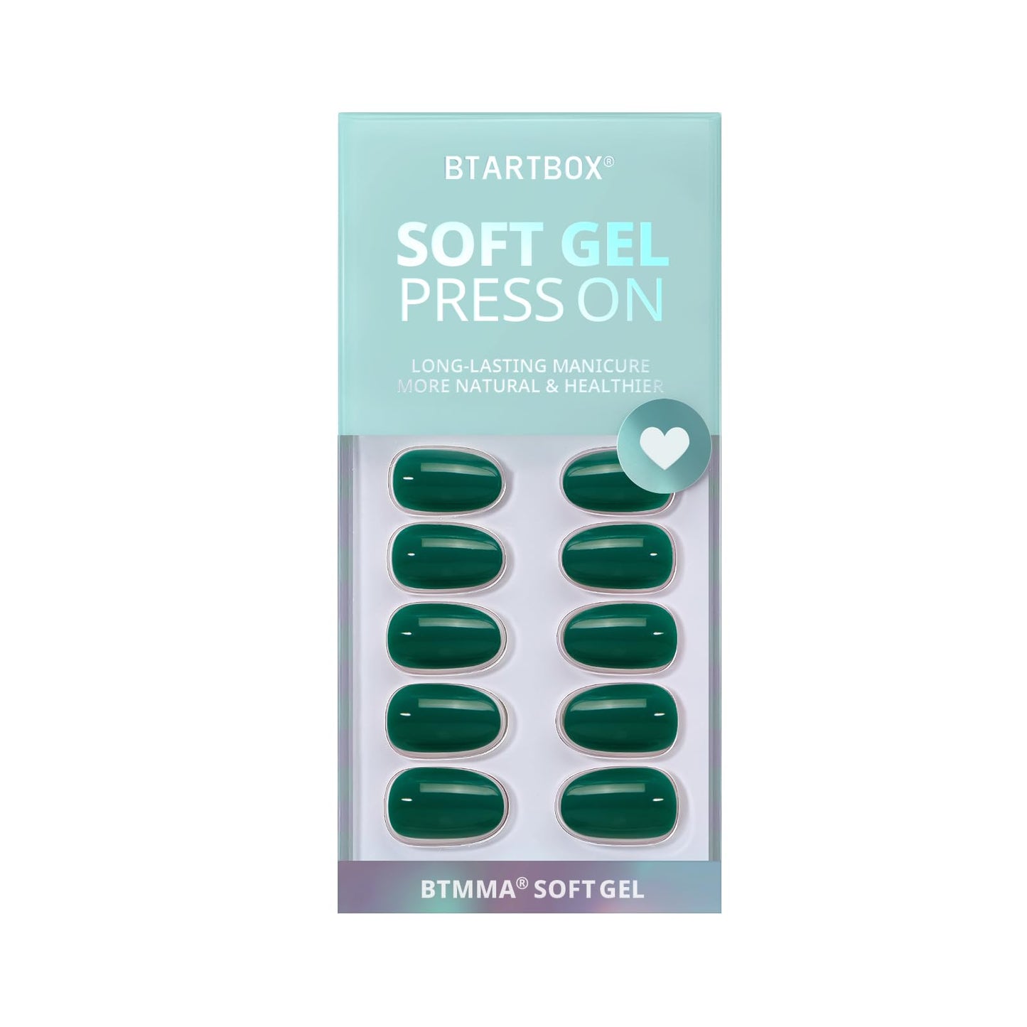 BTArtbox Press On Nails Short - Dark Green Press on Nails, Short Oval Fake Nails with Nail Glue, Natural Reusable Stick on Nails in 16 Sizes Soft Gel Nail Kit, Pine Needle