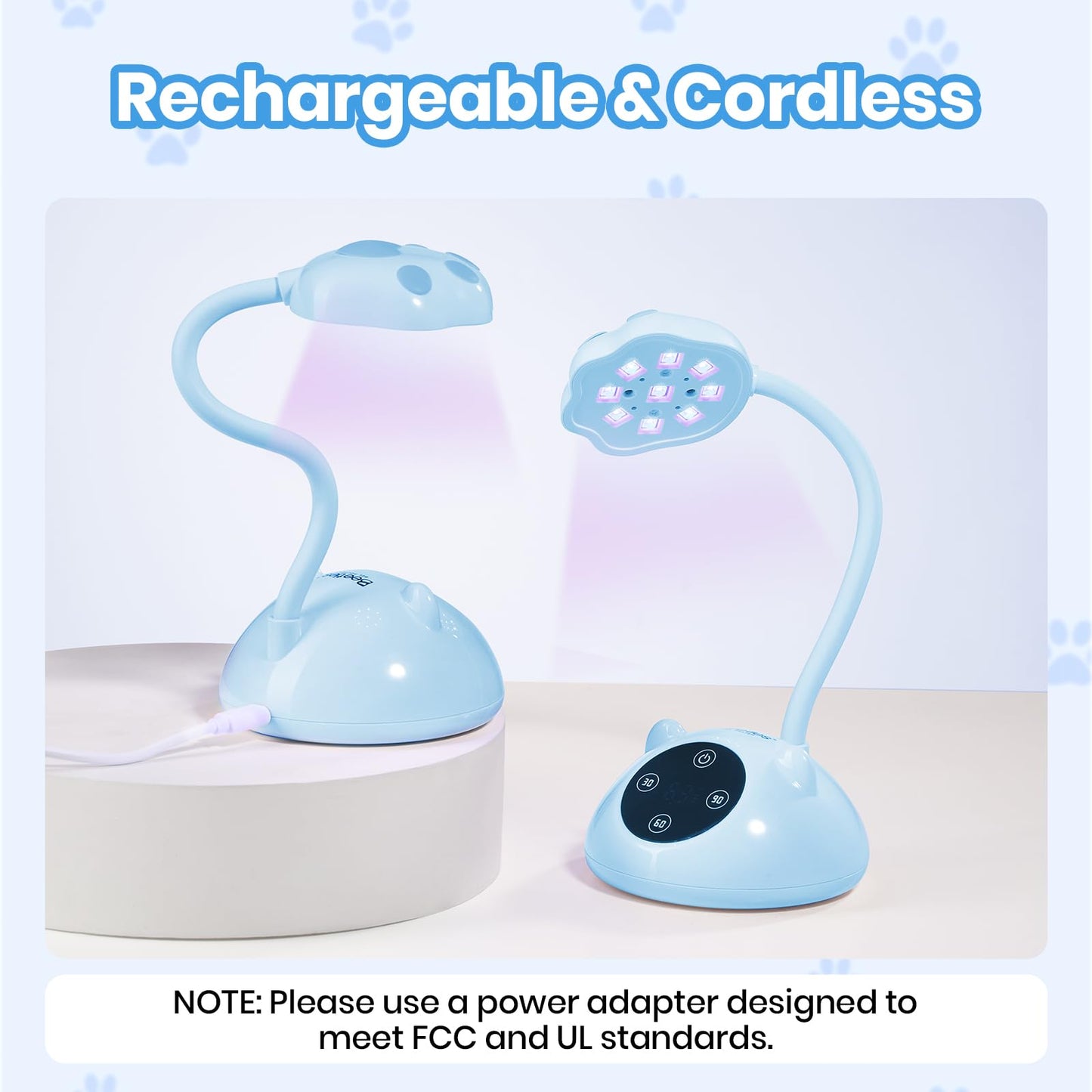 Beetles Gooseneck UV Nail Lamp - Meowgic BluePurr Mini LED Nail Light with 3 Timer and Countdown Display Flash Cure Lamp for Gel Polish Nails Glue Builder Gel Smart Sensor Cordless Nails Dryer