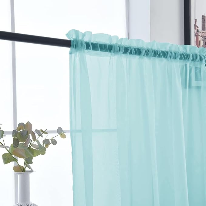 SpaceDresser Basic Rod Pocket Sheer Voile Window Curtain Panels Sky Blue 1 Pair 2 Panels 52 Width 90 Inch Long for Kitchen Bedroom Children Living Room Yard（Sky Blue, 52W x 90L）