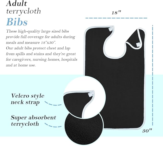 Avalon Towels Adult Bibs for Women 100% Cotton Bib for Adults for Eating - Terry Cloth Adult Bibs for Men Clothing Protectors