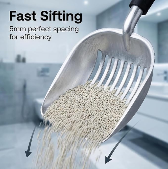 Epargnaro Heavy Duty Cat Litter Scoop with Holder - All Metal Cat Litter Scooper with Holder - Speed Sifter Litter Box Scooper Captures All Clumps - Aluminum Cats Litter Scooper