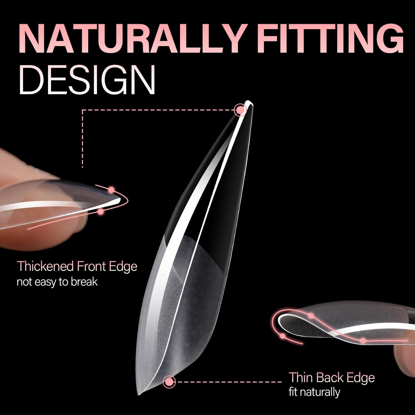AILLSA Long Almond Nail Tips Full Cover Clear Gelly Nails Tips Half Matte Acrylic Tips Pre-Filed Fake Press on Nail Tips for Extension Home DIY Salon Manicure 216PCS 12 Sizes