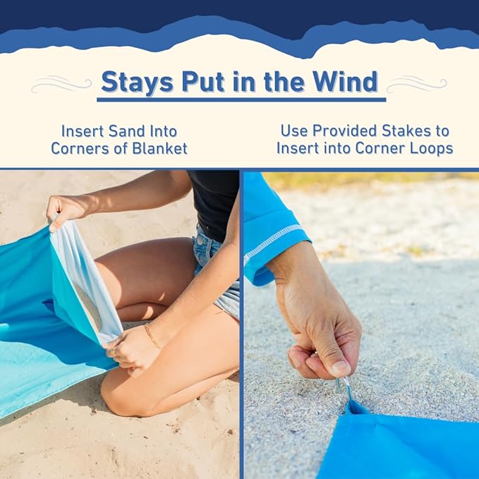 Ballast Oasis Beach Blanket Beach Mat Extra Large Oversized with 4 Stakes 4 Corner Pockets