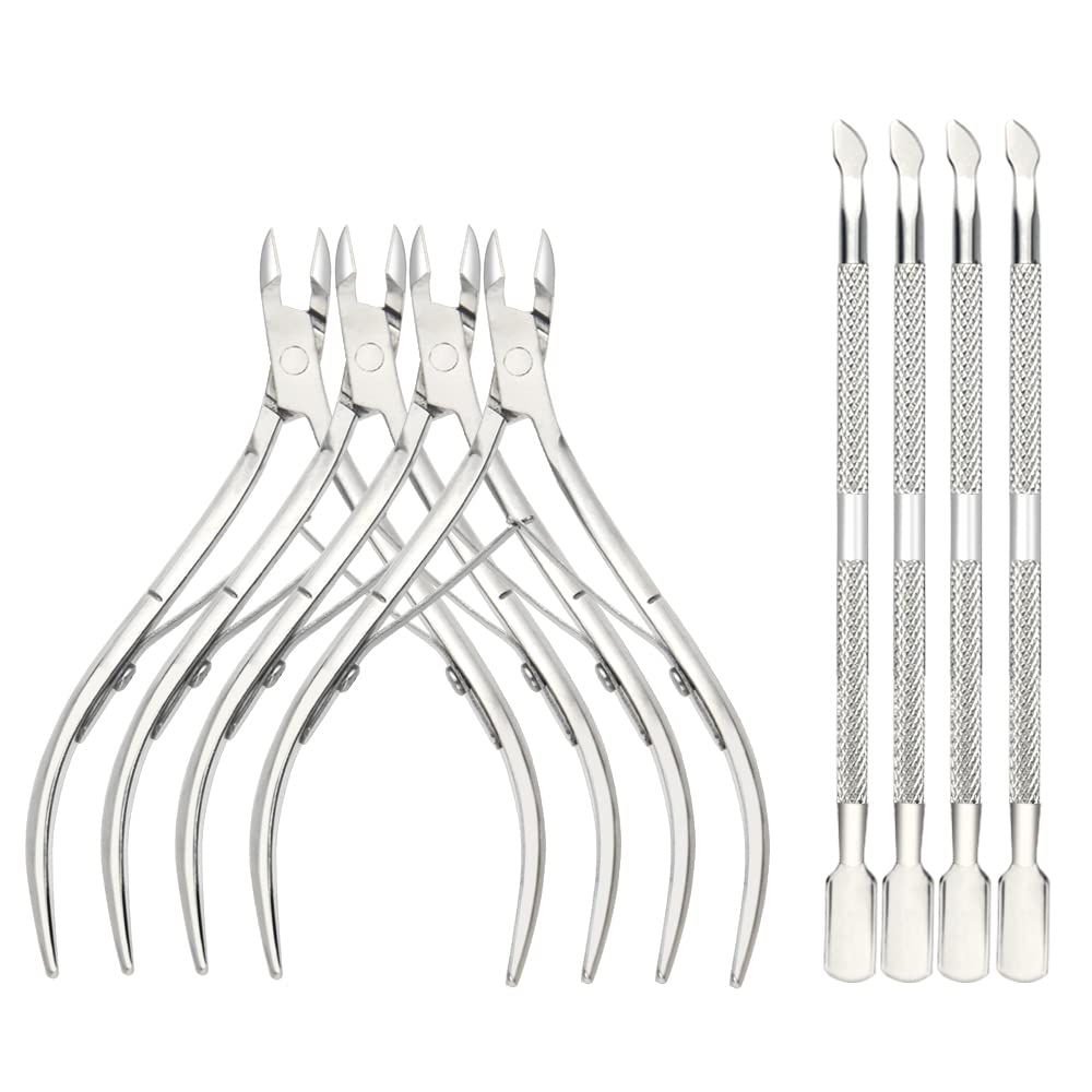 XINMEIWEN 8-Piece Cuticle Trimmer Set - Cuticle Nipper, Remover, Cutter with Pusher - Stainless Steel Nail Tools for Fingernails and Toenails (Silver)