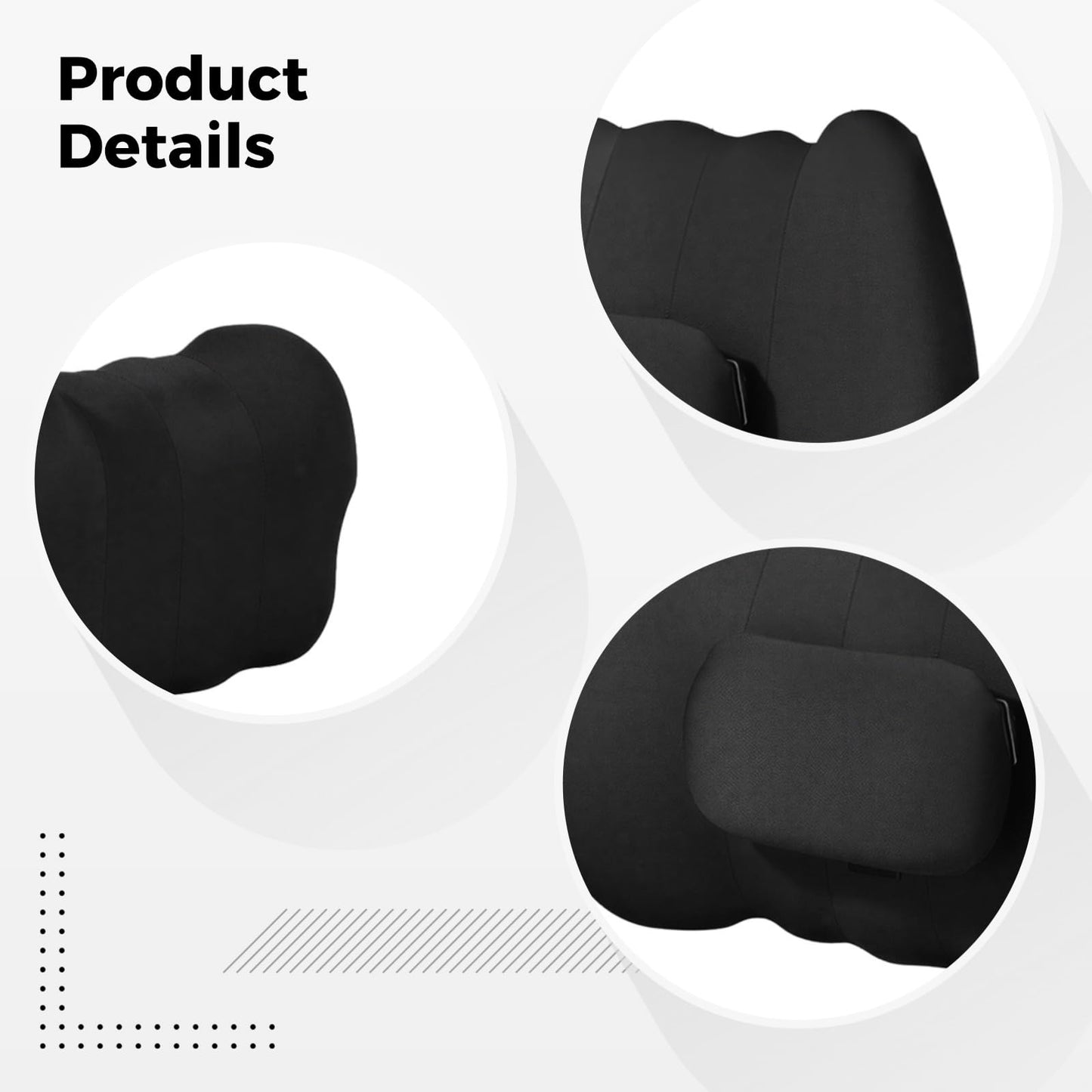 Vestamore Electric Vibration Car Lumbar Support And Headrest, Ergonomic Memory Foam, Neck Pillow With C Shape & Waist Embrace, Simulate Hand Massage, Classic Black, Boxed Gift With Card