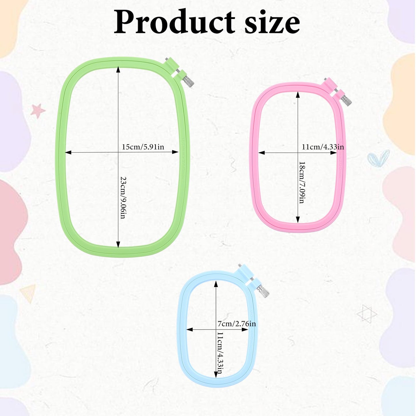3 Pcs 3 Size Square Embroidery Hoops, Cross Stitch Hoop, ABS Plastic Hoops, Rectangular Cross Stitch Embroidery Frame DIY Sewing Tool for Quilting Silk-Painting, 3.5 × 5, 5 × 7.8, 7 x 10 in (3 Color)
