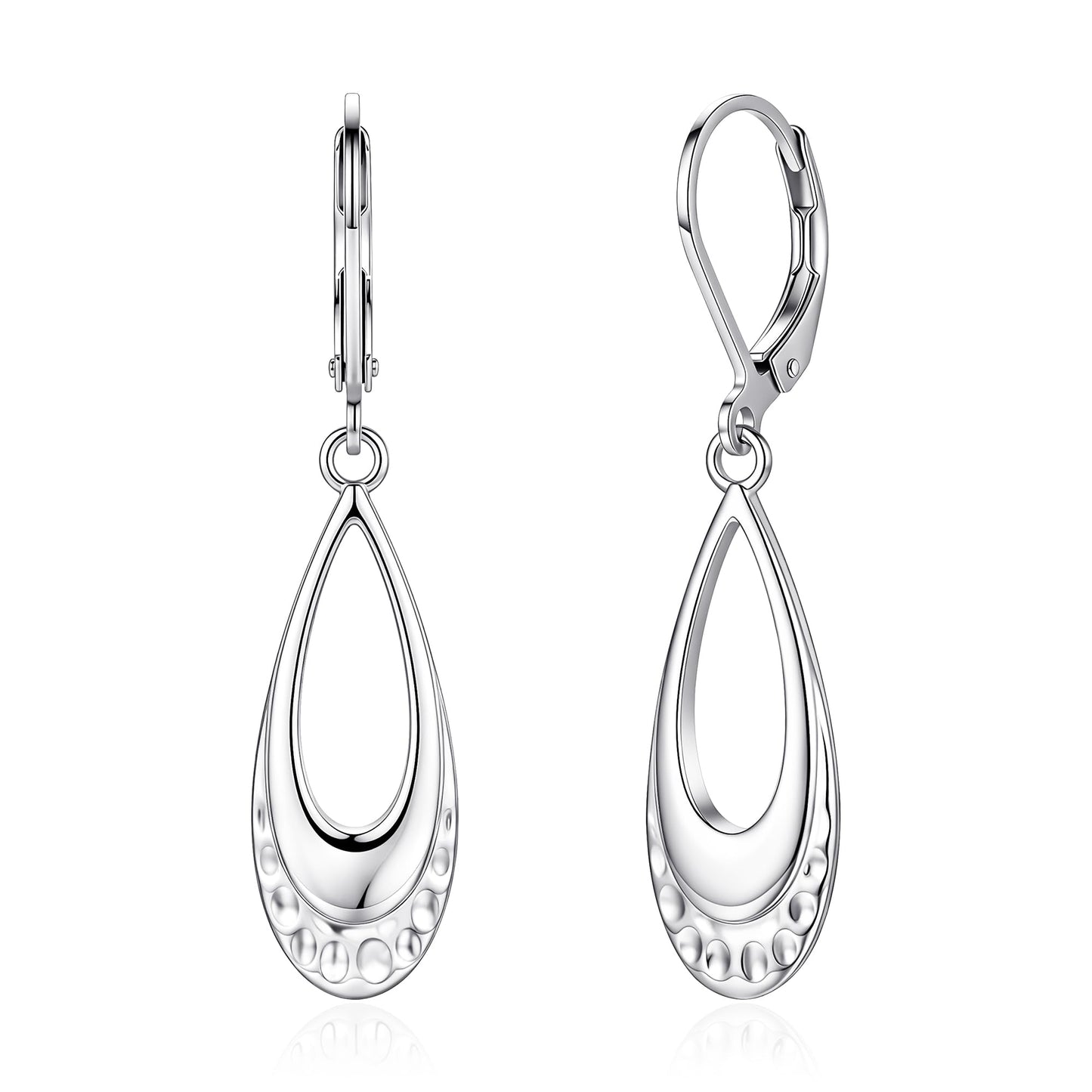 Teardrop Earrings for Women Sterling Silver Leverback Earrings Hypoallergenic Silver Dangle Drop Earring (Filigree-A-G)