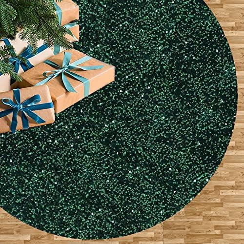 46 Inches Emerald Green Sequin Velvet Christmas Tree Skirt Sparkle Tree Mat Christmas Decorations Xmas Ornaments Round Sequined Tree Skirts Glitter Tree Skirts Cover for Merry Christmas Party Decor