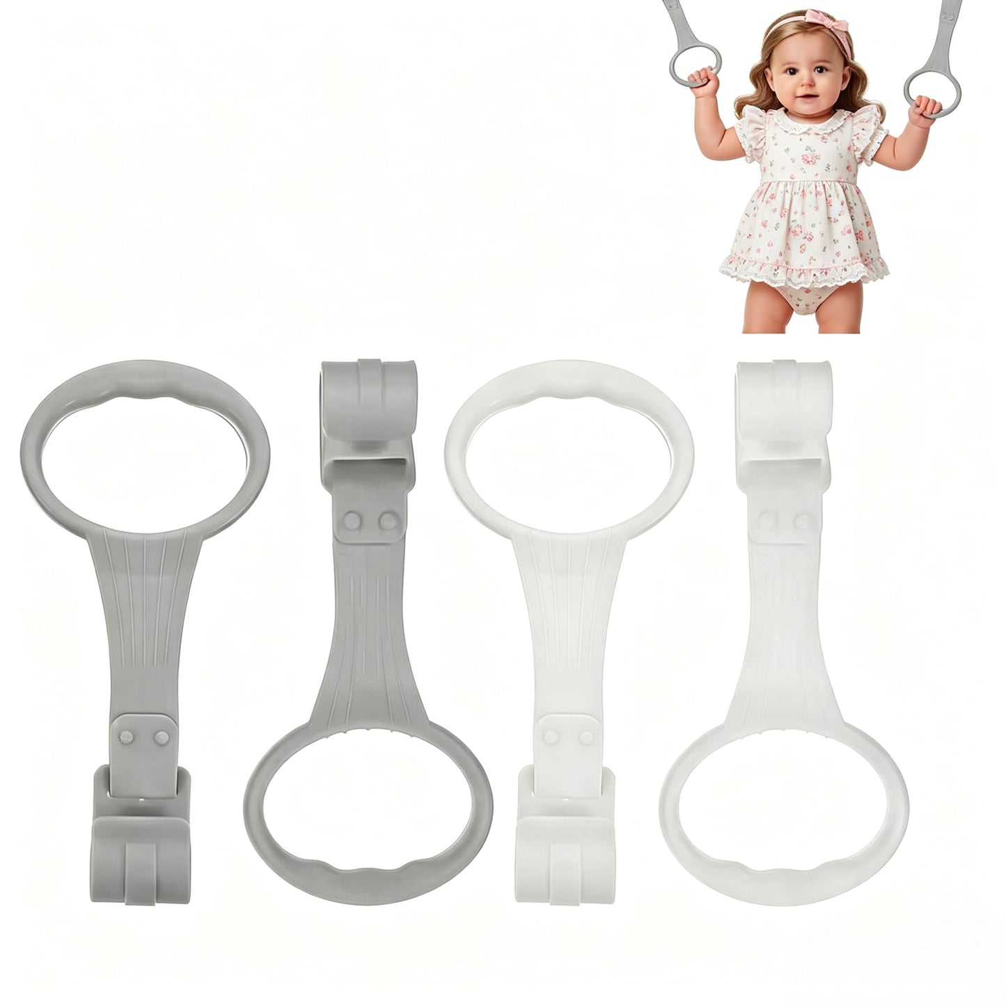 4Pcs Baby Playpen Pull up Rings,Pull up Rings for Playpen Baby Walking Exercise Assistant Tools for Infant Toddler Practice (2 Gray & 2 White)