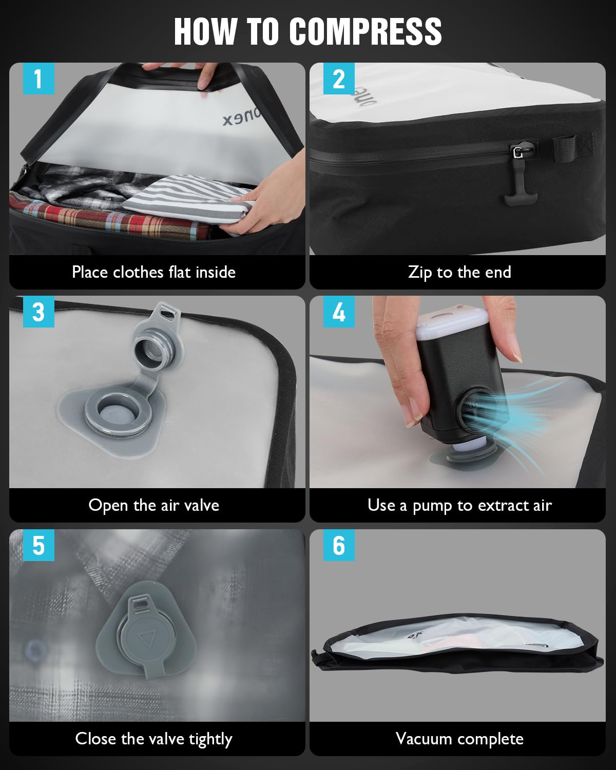 Gonex Vacuum Travel Bag with Pump, Reusable Compression Packing Bag with Handle & Transparent Window, Wide Opening, Waterproof Travel Storage Organizer for Carry-On Suitcase, Backpack (2PCS+Pump)