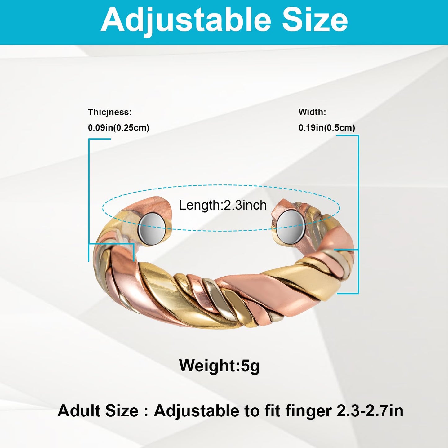 EnerMagiX Copper Ring for Women - 99% Pure Three-Color Gold Magnetic Weaving Ring - Jewelry Gift (2029)