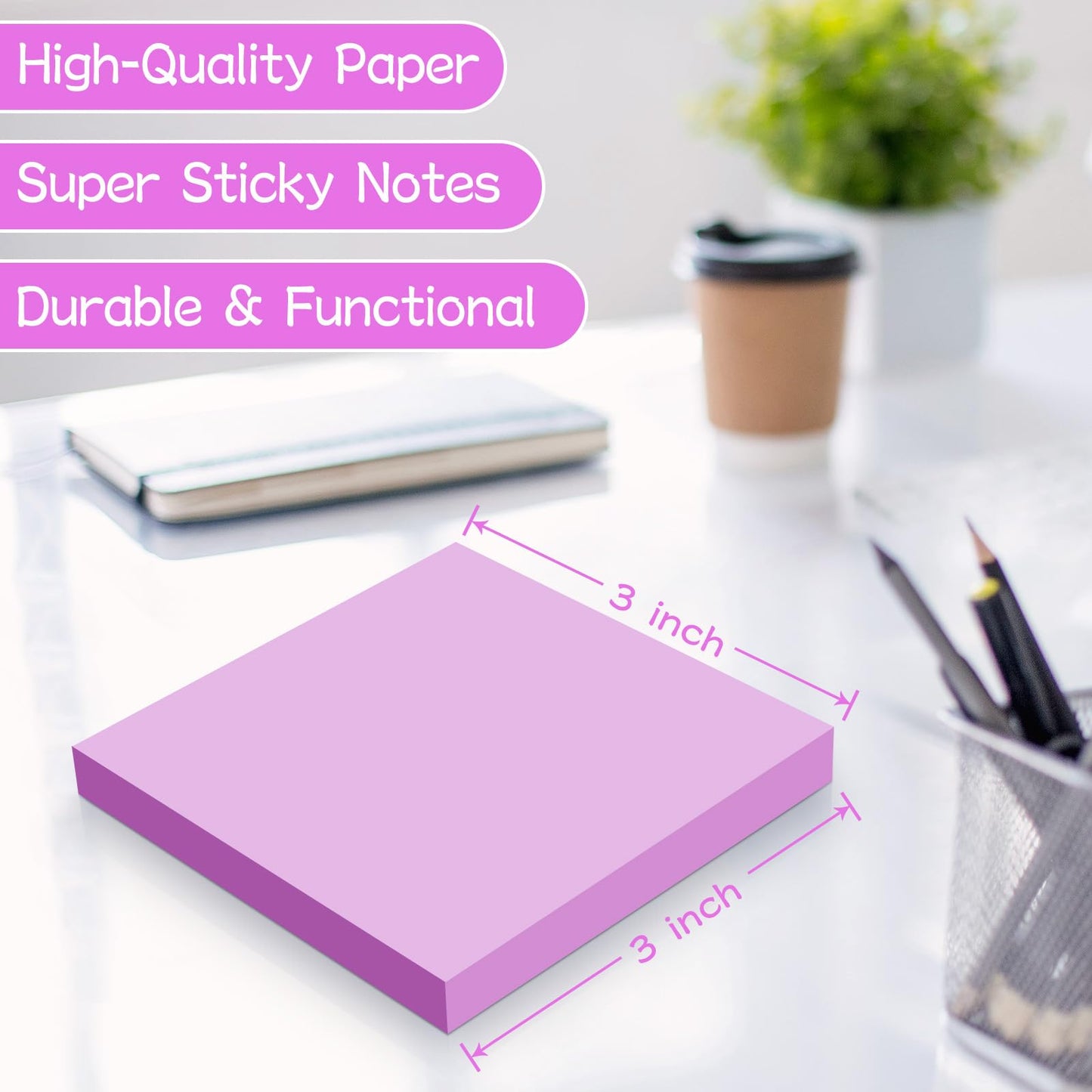 (48 Pads) Sticky Notes 3x3 inch Post, Self-Stick Pads Bright Colors Post Note, Recyclable, Easy to Post for Home, Office, School