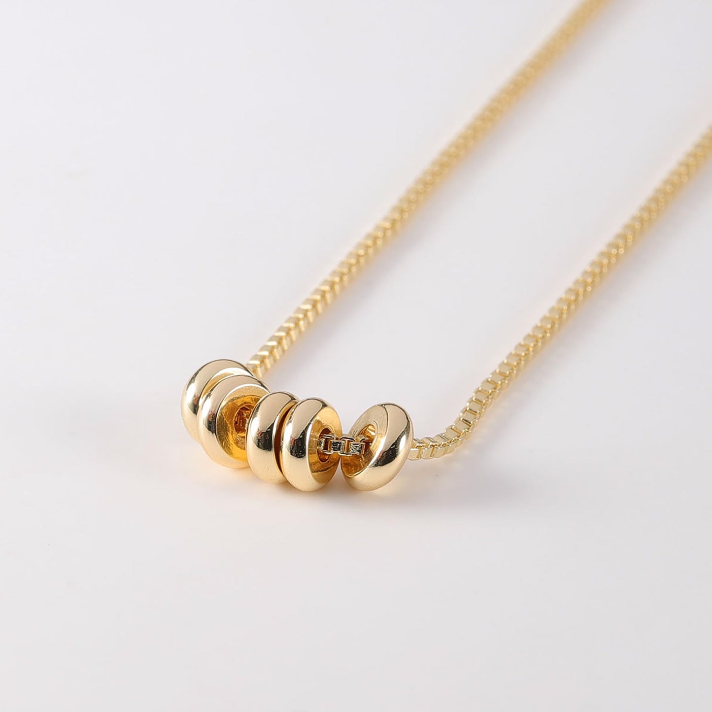 GUOKE Flat Bead Necklace - 14K Gold Plated Dainty Gold Necklace Simple Jewelry for Women