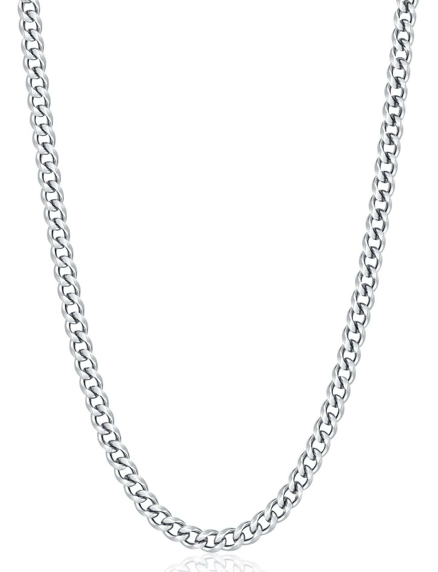 Fiusem Stainless Steel Cuban Link Chain Necklace, 3.5mm/5mm, 24'', Unisex, Silver