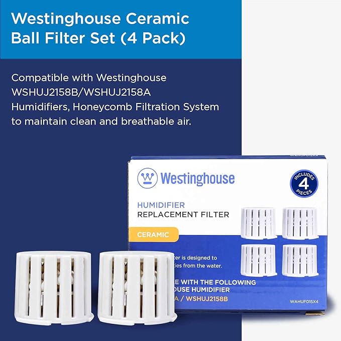 Westinghouse Ceramic Ball Filter Set for Westinghouse Humidifiers WSHUJ2158B & WSHUJ2158A (4 Pack) - Features Honeycomb Filtration System to Maintain Clean and Breathable Air