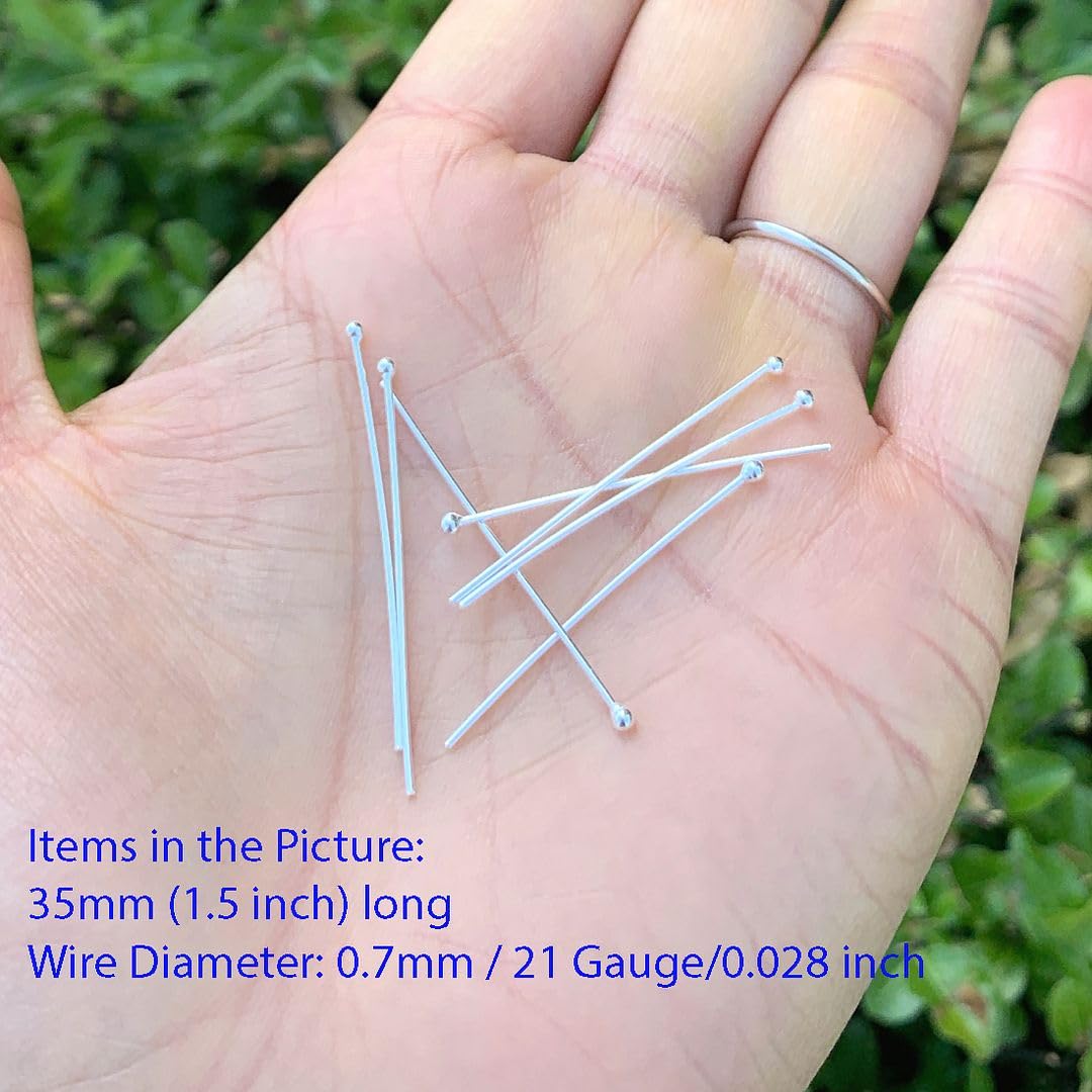50pcs Adabele Authentic Sterling Silver Round Ball Headpin Head Pins 18mm (0.7 inch) Hypoallergenic for DIY Craft Jewelry Making (Wire 0.7mm/21 Gauge) SS428