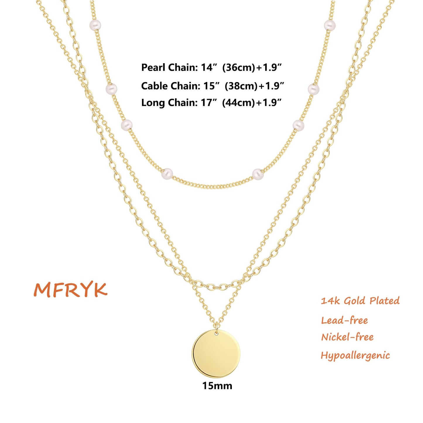 MFRYK Gold Necklaces Stack, 14K Gold Plated Simple Layered Choker Necklaces, Stackable Multilayer Gold Disc Pendant Satellite Pearl Chain Layering Necklaces Set