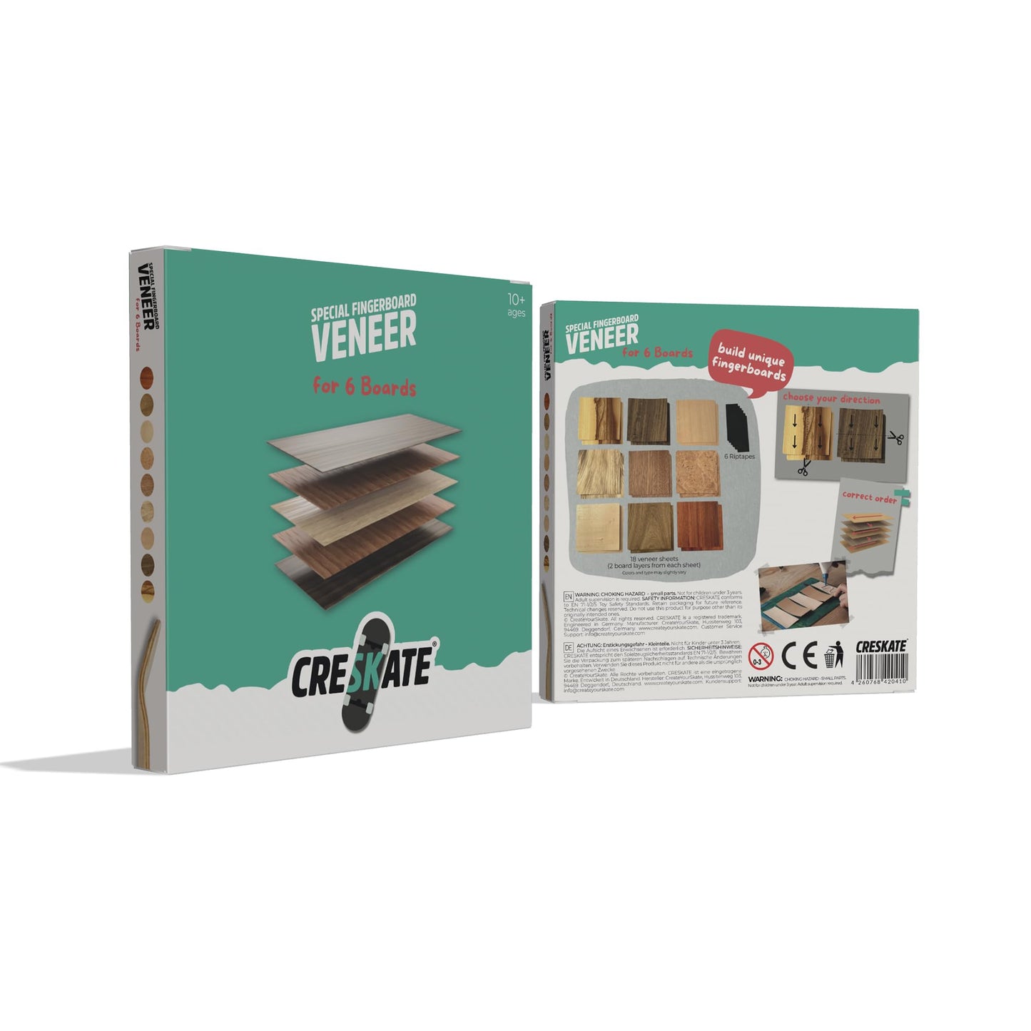 CRESKATE Exotic Fingerboard Veneer Pack – 18 Sheets (125 × 125 mm) for 6+ Decks | Premium Real Wood | Made in Germany | Smooth Grip Tape Included | DIY Fingerboard Deck Building Kit