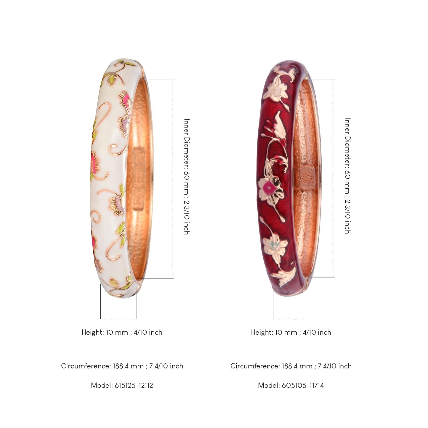 UJOY Vintage Bracelet Plated Enameled Jewelry Spring Hinge Metal Cuff Cloisonne Bangles Set Gift Box Packed 55A81-55A108 red White