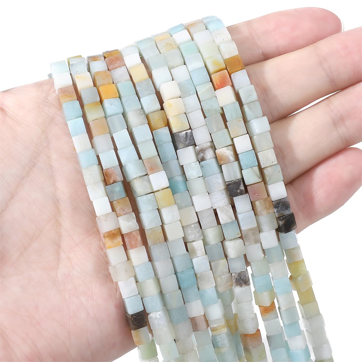 BEADIA Natural Amazonite Square Stone Beads 4x4mm 85pcs Cube Loose Semi Gemstone Beads for Jewelry Making Design
