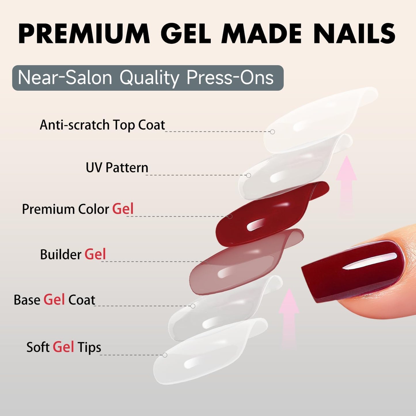 SXVME Press On Nails Long Square - Wine Red Press on Nails with Glue for Women, Natural Simple Fake Nails Press ons Medium, Glossy Soft Gel Glue on Nails Coffin, Reusable Nail Stick Ons, 24 Pcs