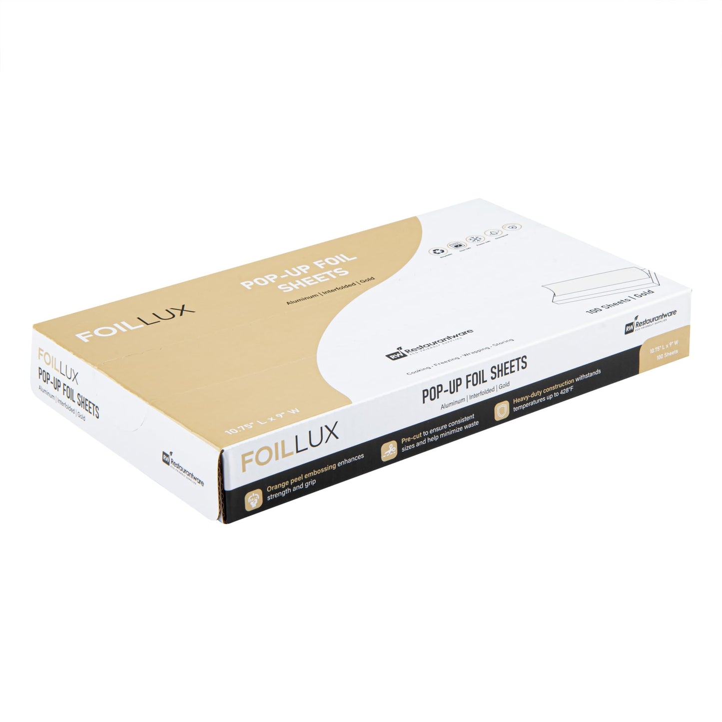Restaurantware Lux Pop-Up Foil Sheets - 10.8 x 9 Inch, 100 Gold Embossed Aluminum Foil Papers, Greaseproof, Freezable & Oven Ready