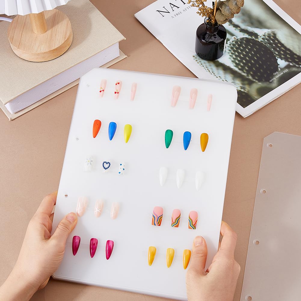 SUPERFINDINGS 16 Sheets Clear Press On Nail Organizer Pages 29.5x22cm Fales Nails Storage Insert Pages Polish Color Plastic Display Holder Binder Page (Suitable for A4 False Nails Binder Book)