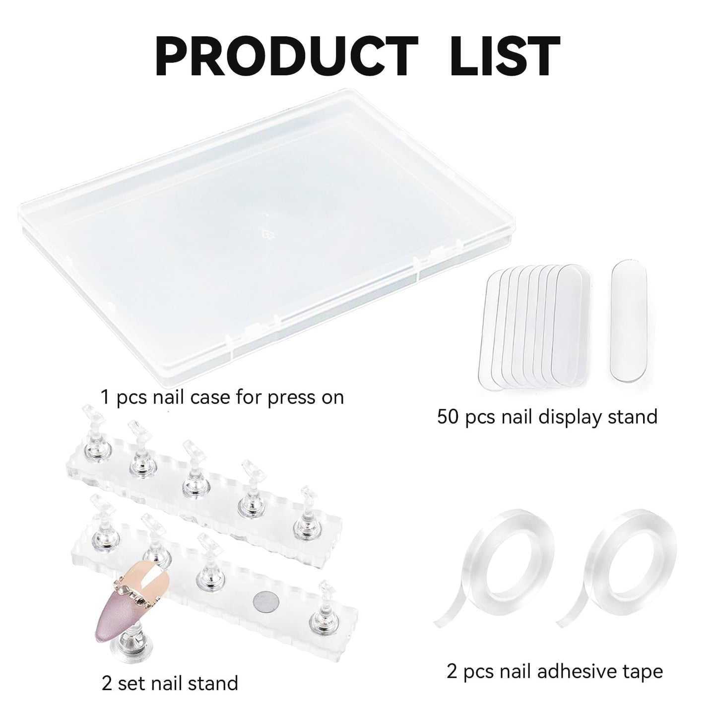 ESUOHYM Nails Storage Box with Stand for Fake Nail,Large Empty Nail Box Case Use for Press On Display & Storage,Nail holder for Painting Practice,Acrylic Nail Display Stand for Design Home