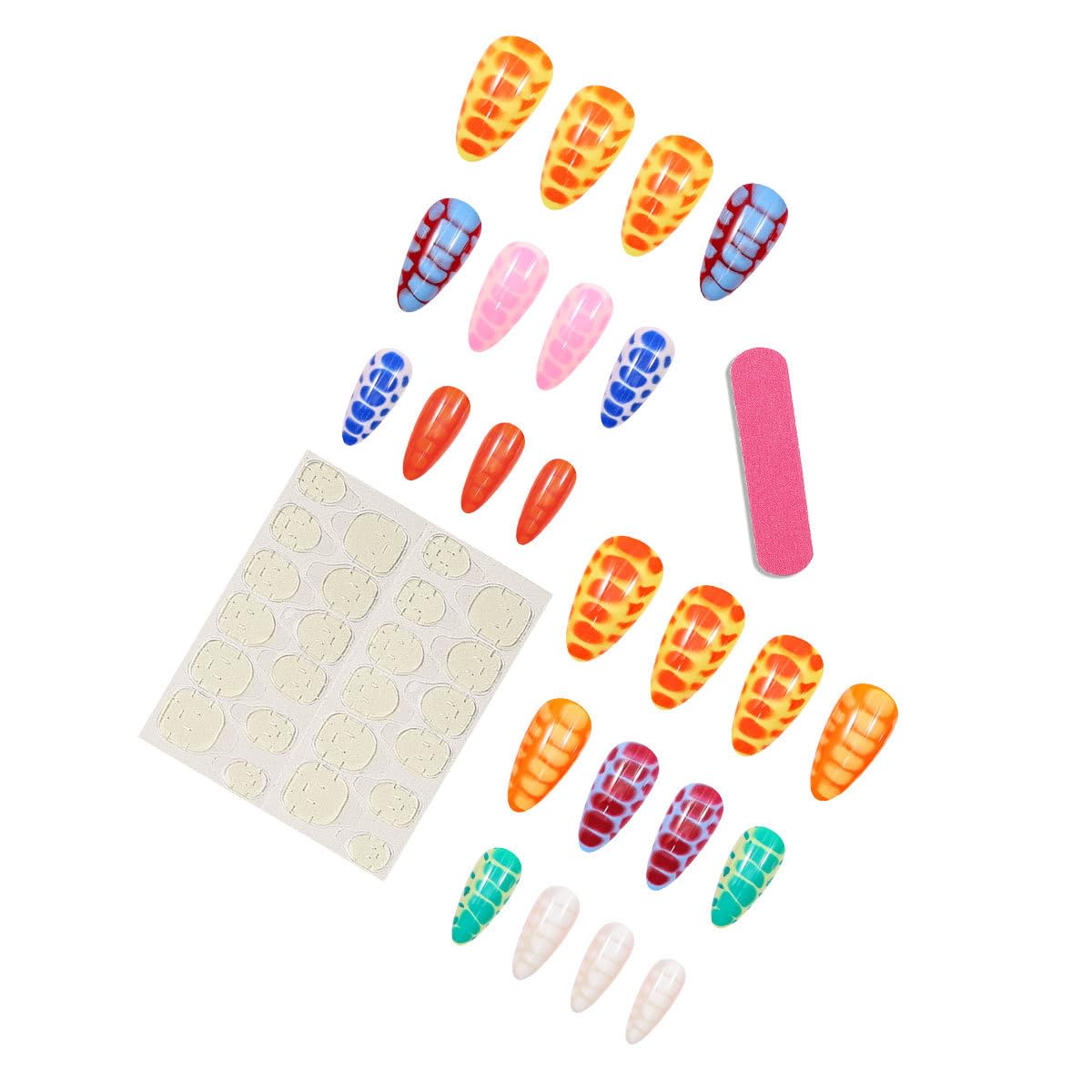 plalely Long Press on Nails Almond, Acrylic Press on Nails with Flower Designs, Long Almond Nail Tips for Women 24pcs