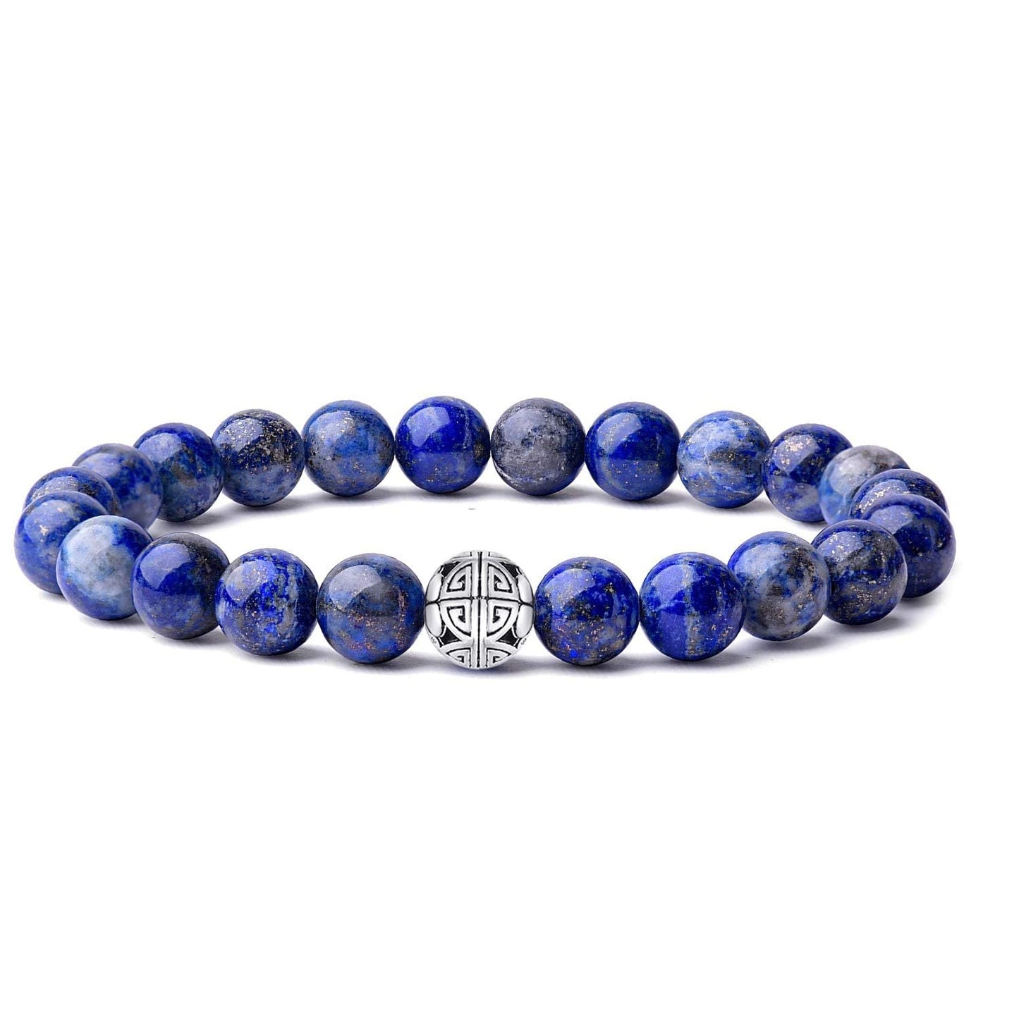 MetJakt Healing Crystals Beaded Bracelets for Womens Natural Gemstone 8mm Beads Stretch Bracelets with 925 Sterling Silver Double Happiness Pendant (Lapis Lazuli)