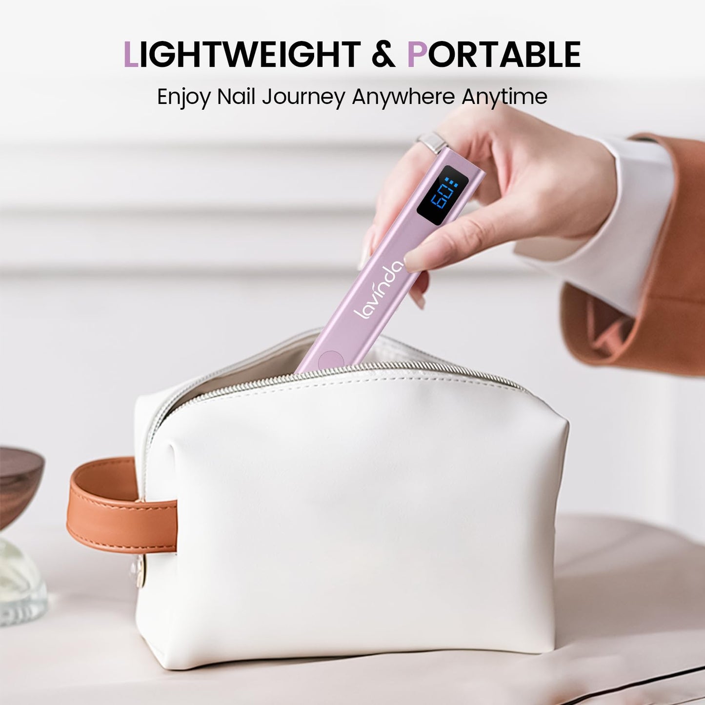 Lavinda Handheld UV Light for Gel Nails with Stand, Mini Nail Lamp with LCD Display, Portable Cordless Rechargeable UV Led Nail Lamp Nail Dryer for Fast Curing Gel Polish for Home DIY Manicure