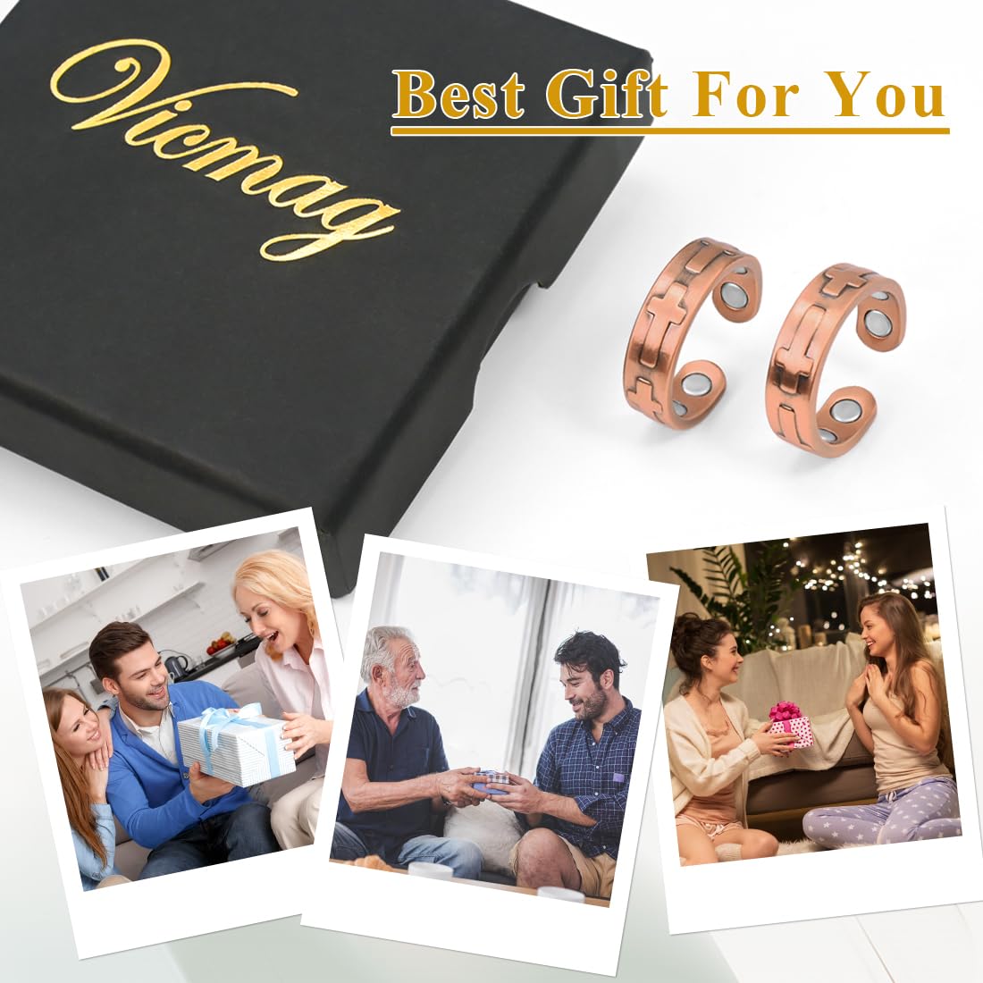 Vicmag Copper Magnetic Rings for Women 99.9% Copper Finger Ring Ultra Strength Magnet Gift Adjustable