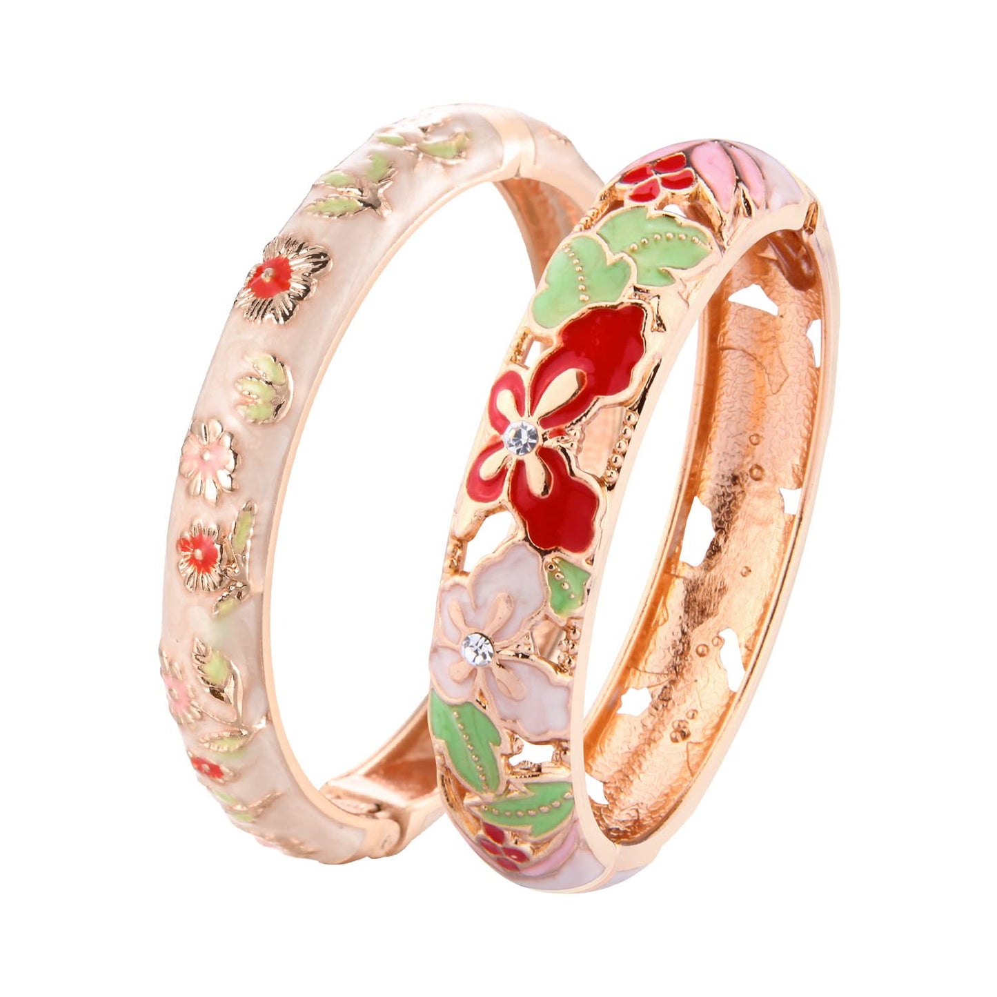 UJOY Colored Cloisonne Bangle Crystal Indian Butterfly Hinged Bracelet Hollowed Enamel Jewelry Gifts 88A09-55A18 Cream White