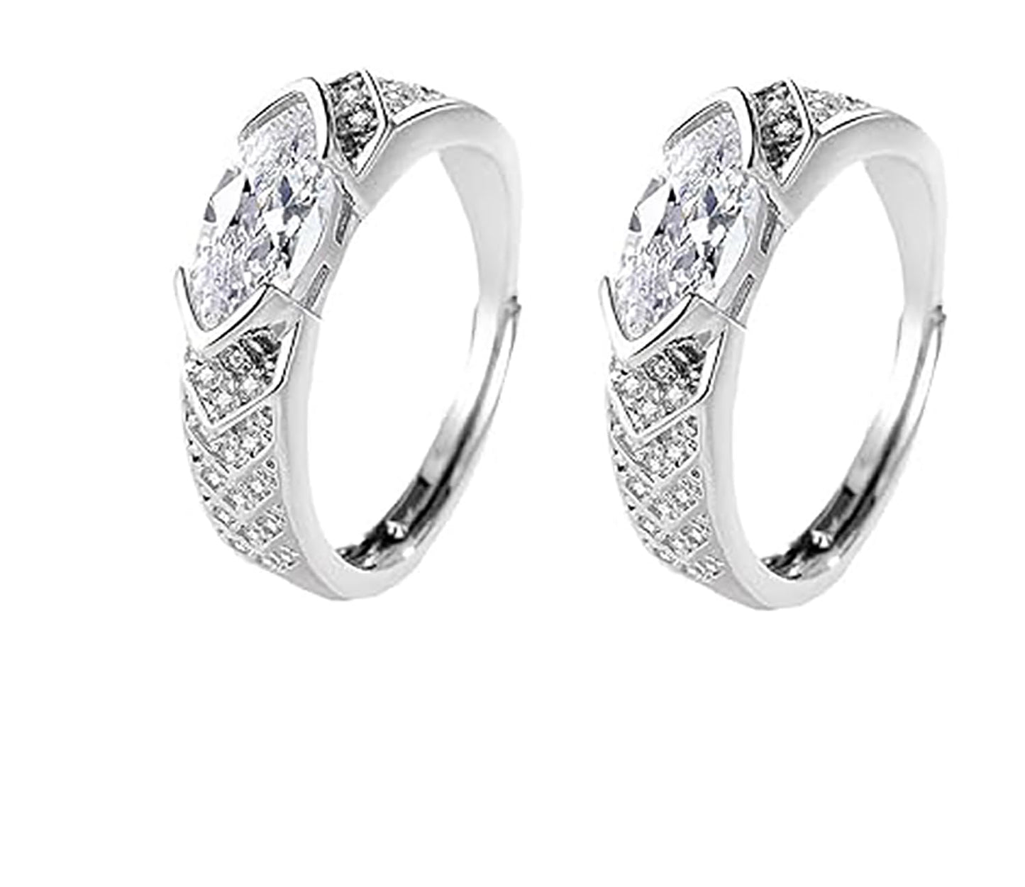 IMMUNOTRAX Adjustable Magnetic Moissanite Ring - Titanium Ion Wellness Jewelry for Energy Flow & Relaxation, Hypoallergenic Sparkling Gift for Women (White Gold, Size 7-10) (2Pcs)