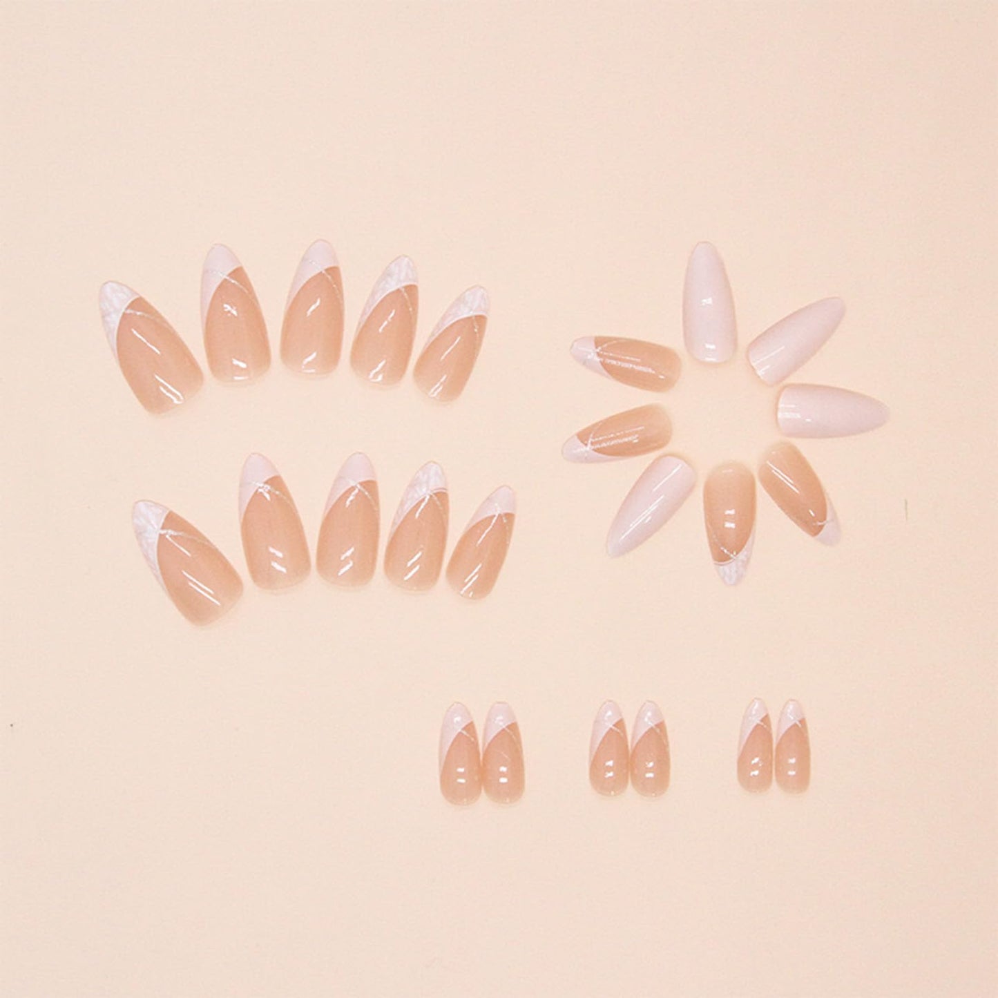 Alomnd Press on Nails Short Fake Nails Almond False Nails Press ons with Designs White Glitter Swirl Glue on Nails Cute Acrylic Nail Artificial Stick on Nail for Women Manicure